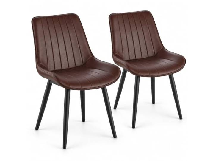 JS Ellie Esszimmerstühle 2er Set Aus Kunstleder Moderne Polsterstühle Mit Ergonomischer Rückenlehne – Für Esszimmer & Büro(Brown – black legs,set of 2)