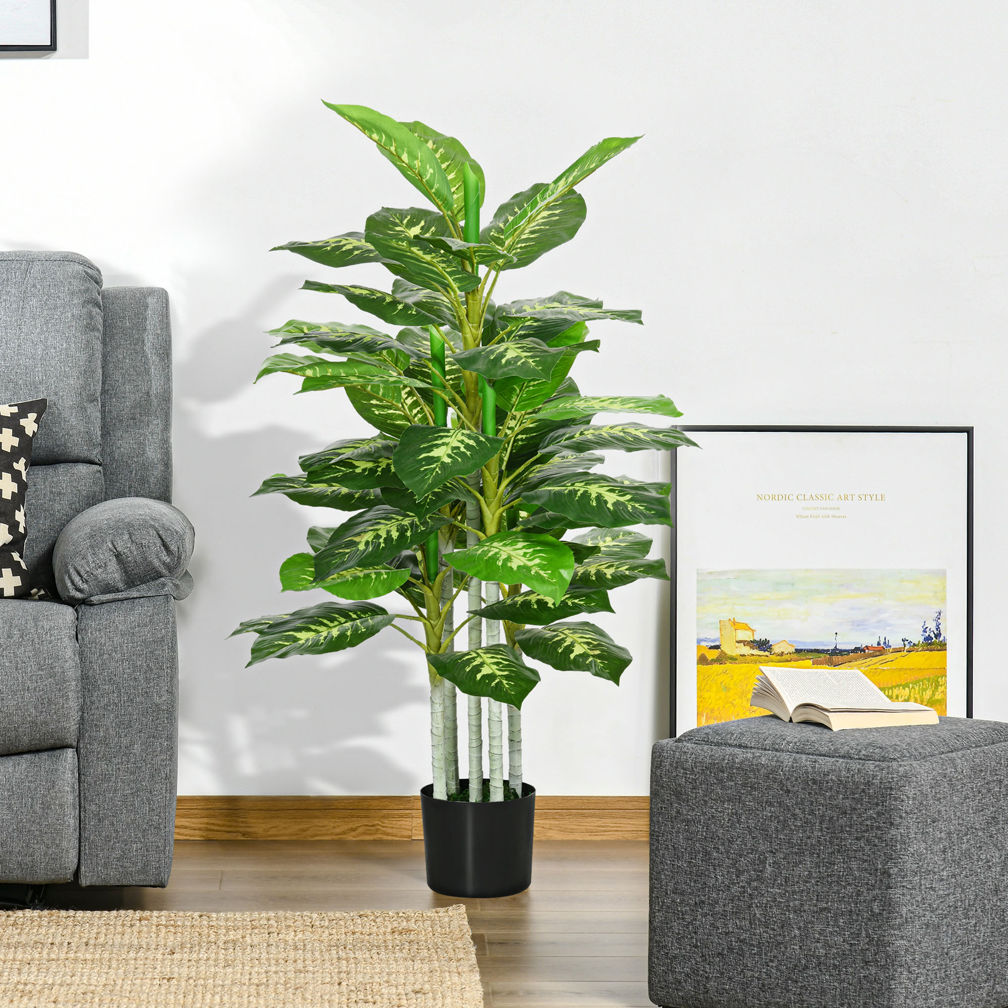 Homcom Pianta Artificiale Decorativa Alta 120 cm con Vaso Nero per Interni ed Esterni