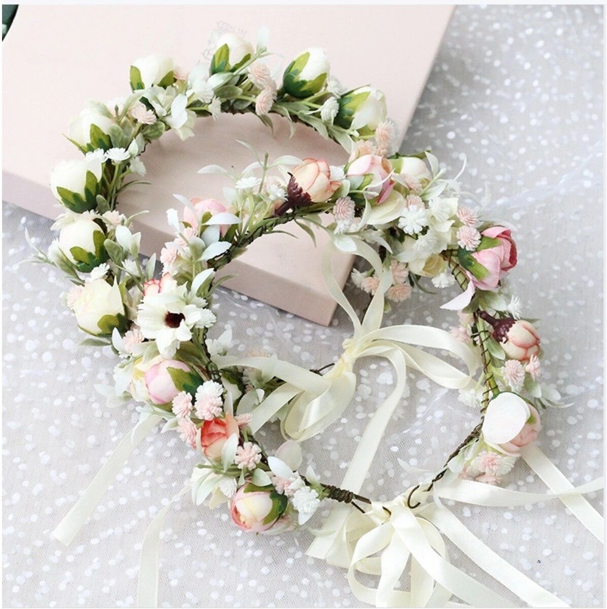 INF Couronne de fleurs nuptiale réglable - serre-tête de mariage léger en polyester pour demoiselles d'honneur