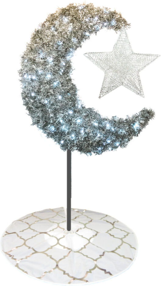 Peacock Supplies Eid Moon Tree Bundle - Rose Gold With Star & Skirt Silver 36cm H X 32cm W X 82cm D