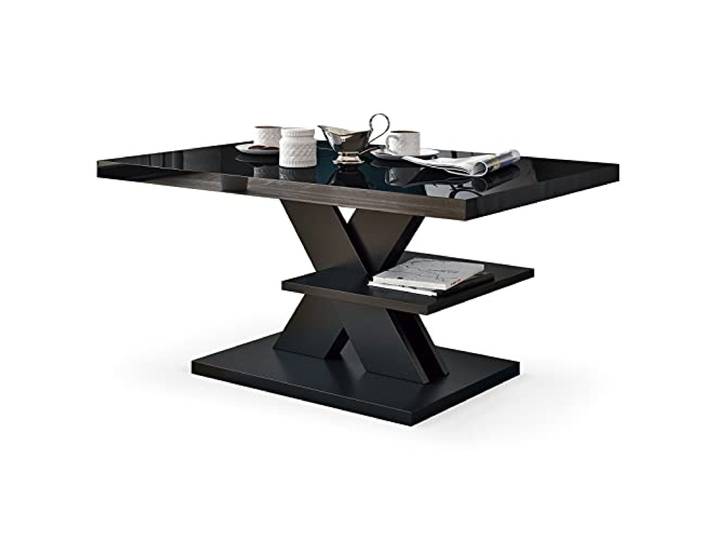Viosimc Couchtisch Hochglanz Schwarz, Moderner Wohnzimmertisch Beistelltisch mit 1 Ablage. Sofatisch Kaffeetisch Schwarz mit Hochglanz-Tischplatte, Modern Schwarzer Mitteltisch 90x60x45cm