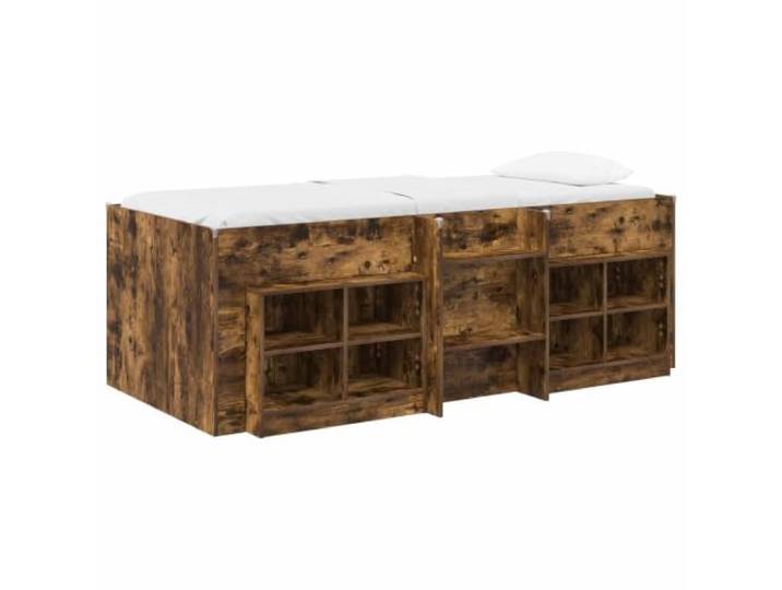 Keeushr Loftbettgestell mit Schrank, Regal, 3 STK., Geräucherte Eiche Holzwerkstoff, stabile Leiter, Matratzenleisten, Stauraum, minimalistische Linien, kleine Schlafzimmer
