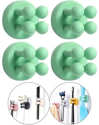 Inspired Living Silicone Toothbrush Holder Wall Mount Waterproof Self Adhesive Bathroom Organizer green 4pcs
