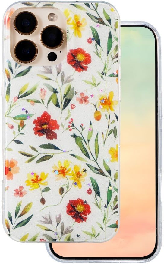 iPhone 16 Pro TFO Glow Glam Bagside Cover - Hvid / Blomster