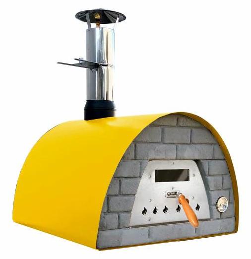 Veloce Pro 70 Holzbackofen - Ziegelfront Schwarz Ofenfarbe: gelb Ofengestell: Gestell Welt schwarz