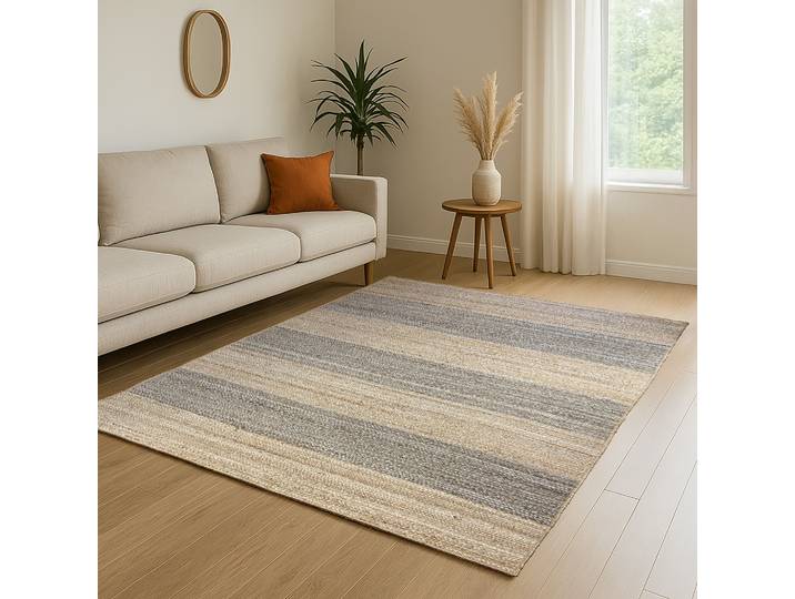 Teppich Natural Bengal , beige (natur,taupe,grau), B:60cm H:10mm L:90cm, Jute, MYFLAIR MÖBEL & ACCESSOIRES, Teppiche, Teppich, Juteteppich, Wendeteppich, handgeflochten, gestreift, auch als Läufer