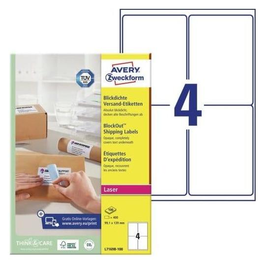 Avery Shipping Labels with BlockOut 4 labels/sheet (L7169B-100)