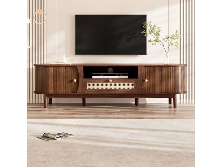 Piaenon - Meuble TV ovale 165x37x46cm avec 2 portes 1 tiroirs rangement adaptée aux salon - marron