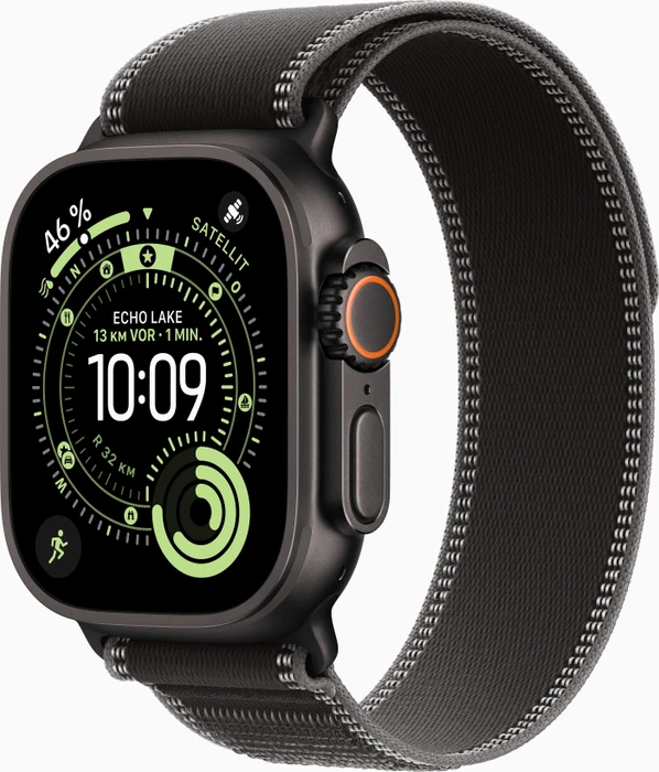 Apple Watch Ultra 3 49mm Titan Schwarz mit Trail Loop Schwarz - S/M