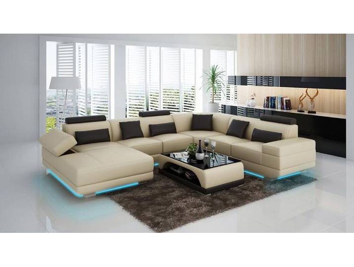 JVmoebel Wohnlandschaft Beige Eckcouch Ledersofa Wohnlandschaft Sitzgarnitur, Made in Europa