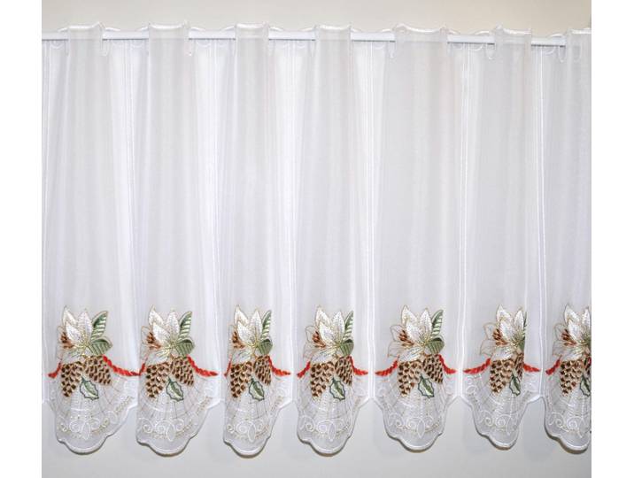 Scheibengardine STICKEREIEN PLAUEN Christrose Gr. 9, bunt, B:193cm H:50cm, Voile, Polyester, Gardinen, Scheibengardine