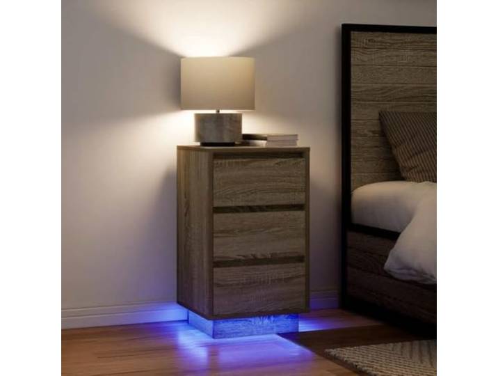 Nachtschrank mit LED-Beleuchtung Sonoma Eiche 38x34x65 cm, Schlafzimmermöbel mit einstellbaren RGB-Lichtern, Nachttisch mit großem Stauraum, solide Arbeitsplatte, leicht zu tragen