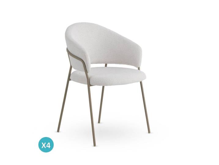 Lot de 4 fauteuils tapissés en chenille crème
