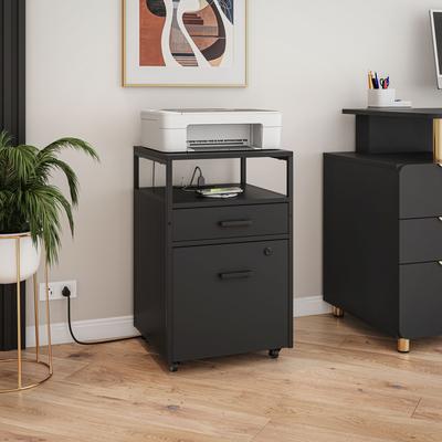 Techni Mobili Modern 2-Drawer Rolling File Cabinet w/Lock, USB Ports, Power Outlet & Locking Wheels