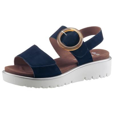 Sandale ARA "BILBAO", Damen, Gr. 40, Leder, blau (dunkelblau), Ziegenveloursleder, unifarben, Schuhe Sandale, Keilsandale, Plateausandale mit Klettverschlüssen, G-Weite