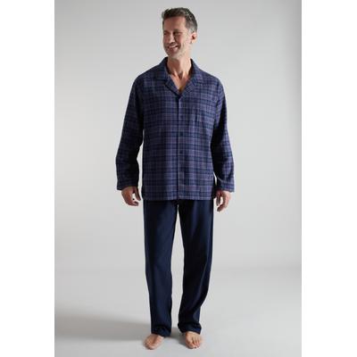 Pyjama GÖTZBURG, Herren, Gr. 48, blau (blau, dunkel, karo), Flanell, Obermaterial: 100% Baumwolle, Homewear-Sets Pyjama