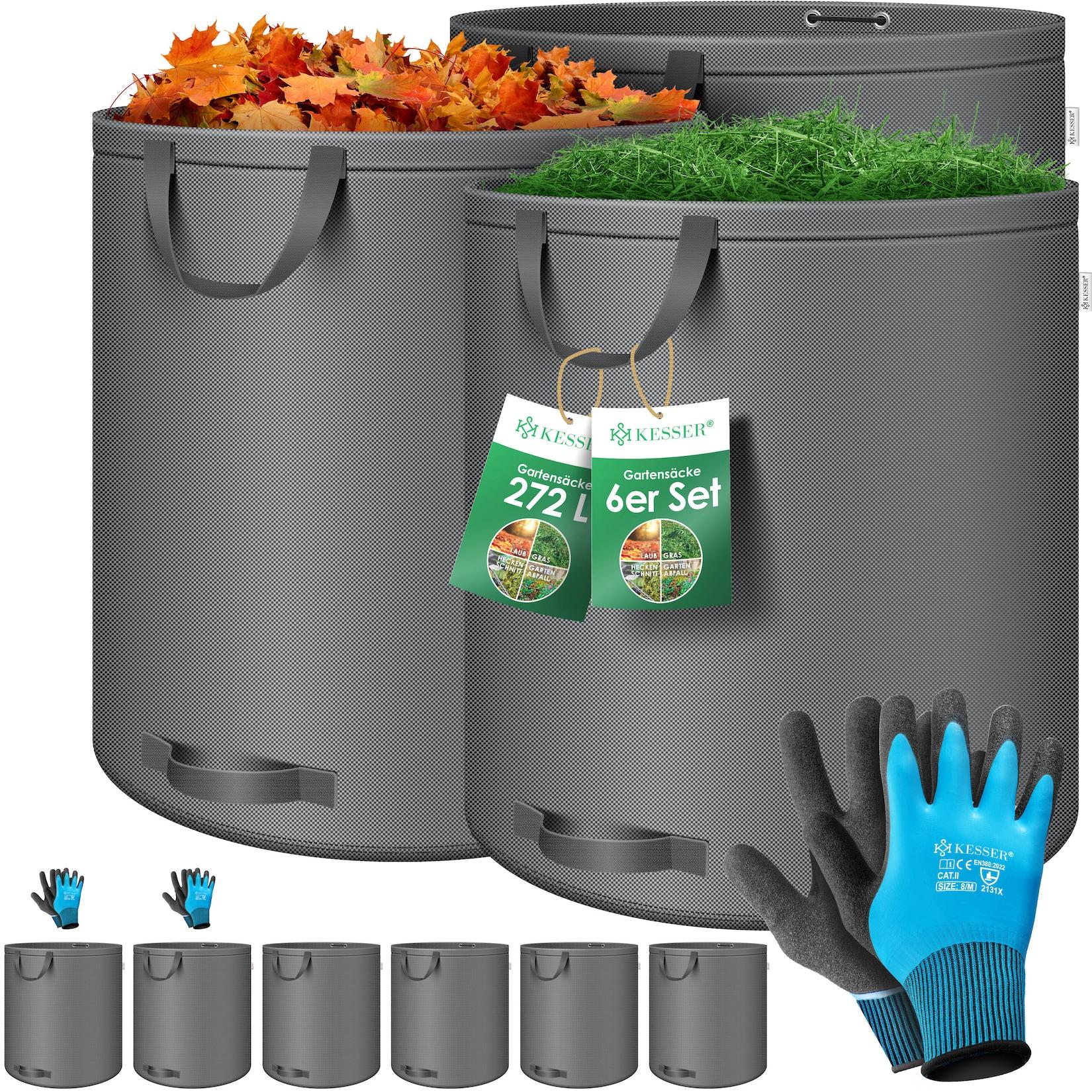 KESSER® Gartensack Set Laubsack Gartenabfallsack inkl. Handschuhe - Selbststehend 4 Griffe Stabil Robust & Faltbar - Laubsäcke Rasenschnitt Gartensäcke für Gartenabfälle Grünschnitt
