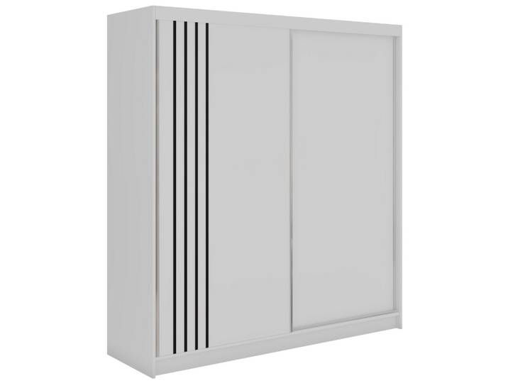 SCHWEBETÜRENSCHRANK mit Lamellen und Schubladen NAURU - 200 - Weiß und Schwarz