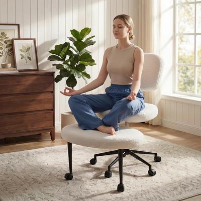 BOSSIN Adjustable Ergonomic Office Chair - Cross-Legged Kneeling Design for Meditation, Yoga Support with Wheels,Back Rest,White