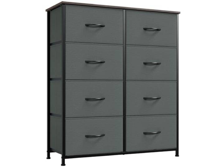 Somdot Kommode mit 8 Stoffschubladen, Schlafzimmer, Kohlegrau Stoffkommode, Komodenschrank, Großem Stauraum, Metallrahmen, Holzwerkstoffoberplatte, Wohnzimmer, 30T x 80B x 93H