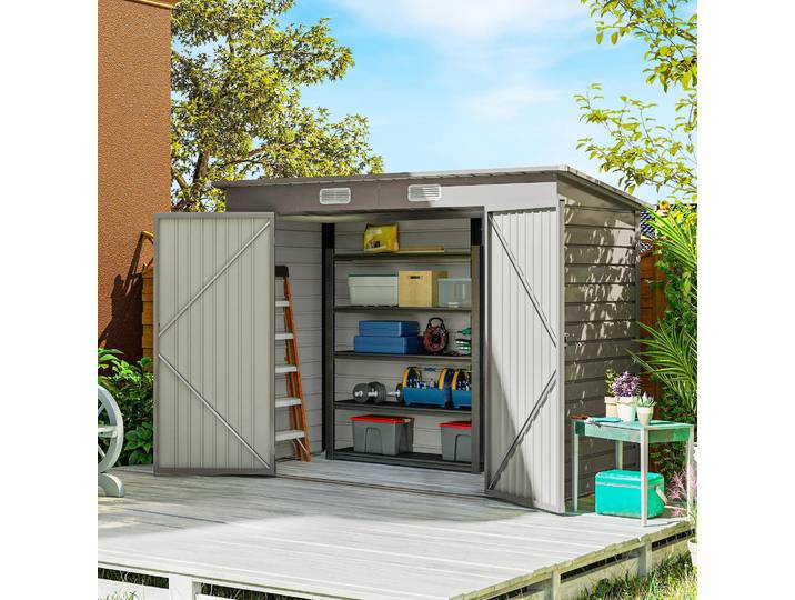 Outsunny Abri Métal 2,7m² Double Porte Gris Clair
