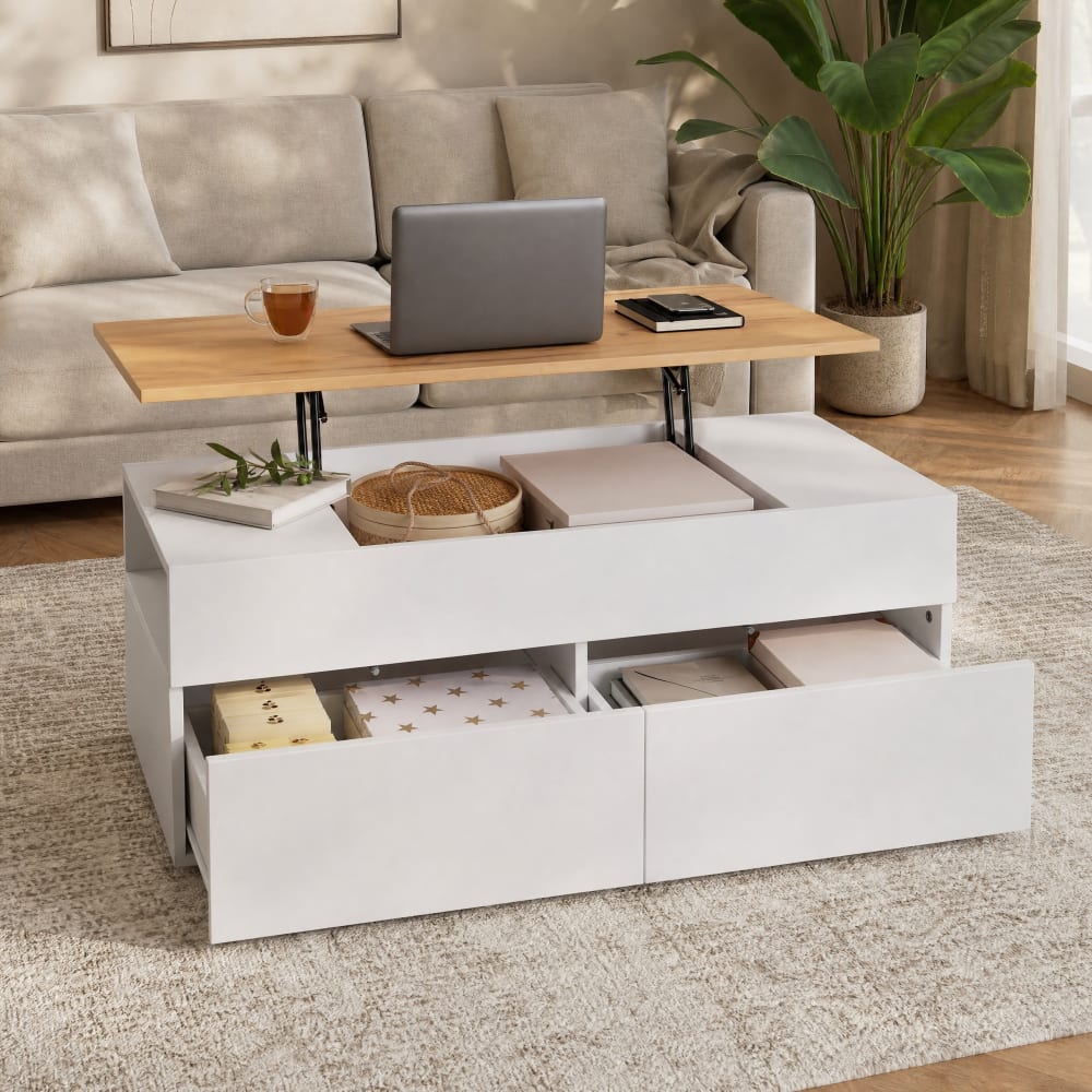 Hauss Spole Table basse relevable en panneau de particules blanc Blanc 100x40x50cm