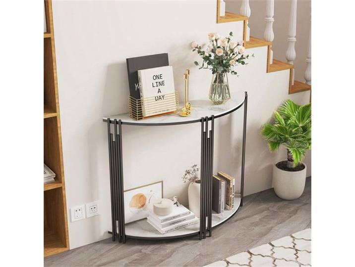 Console Meuble en Marbre - 100x30x78cm Table Console Scandinave Blanche Demi Ronde Meuble d'Entrée pour Couloir Salon - Blanche