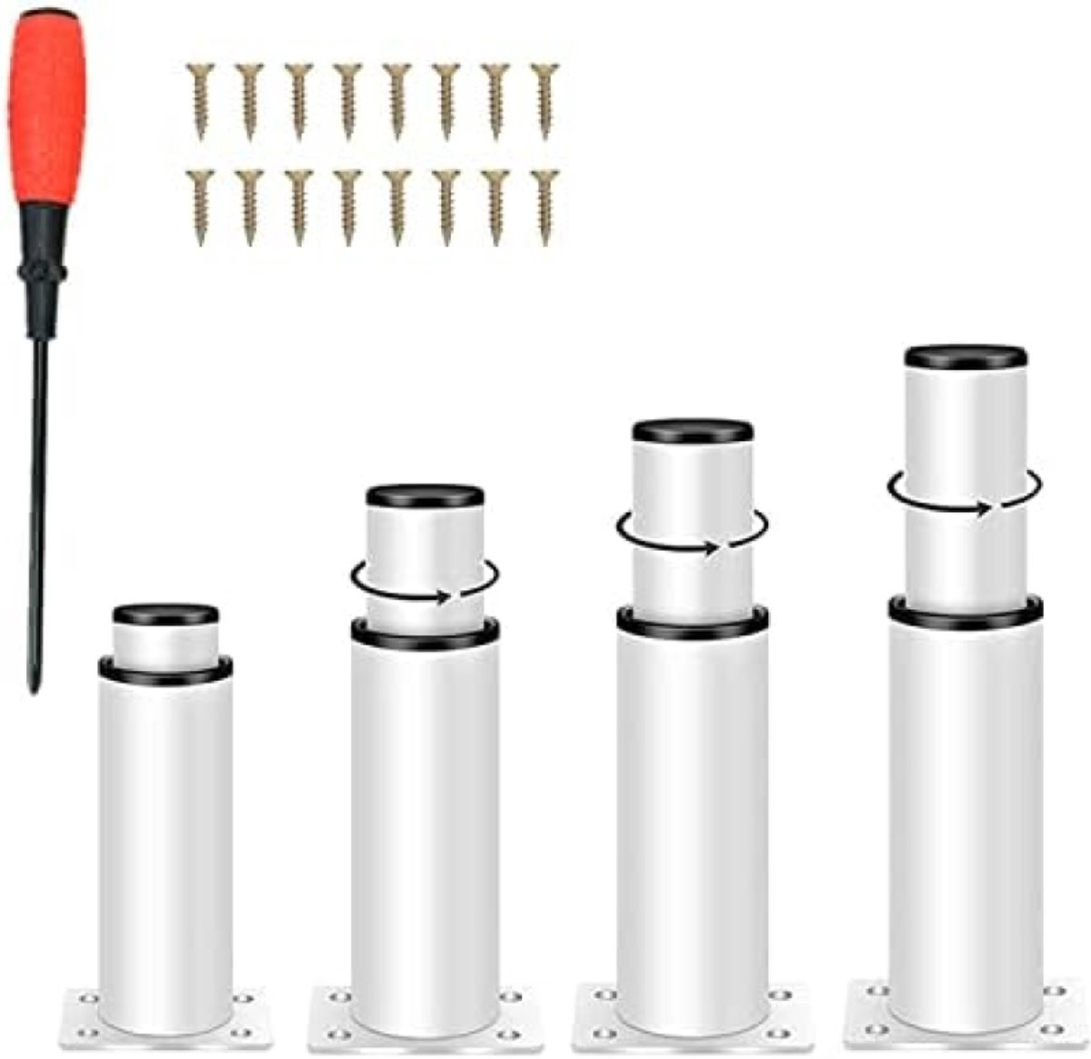 PolkaHome 4 stuks metalen meubelpoten, verstelbare hoogte 25-43 cm, wit