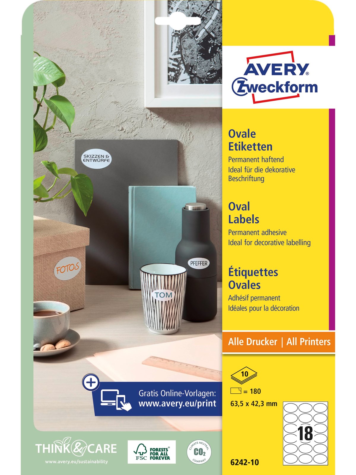 Avery Oval label permanent 63.5x42.3mm all printers