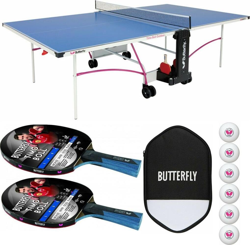 Timo Boll Tischtennisplatte + Tischtennisschläger + Tischtennishülle + Bälle
