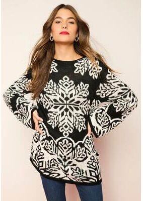 Plus Size Women's Fair Isle Boatneck Sweater by Roaman's in Black Snow Fair Isle (Size 3X)