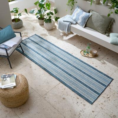 Teppich FLAIR RUGS "Roma Stripe", blau, B:80cm H:4mm L:230cm, Kunstfaser, Teppiche, Teppich, Roma Stripe Indoor Outdoor-Teppichläufer