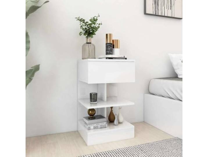 HEFZGDB Nachttisch Hochglanz-Weiß 40x35x65 cm Holzwerkstoff Moderner Beistellschrank Multifunktional Stabile Konstruktion Langlebig Für Wohnzimmer Schlafzimmer
