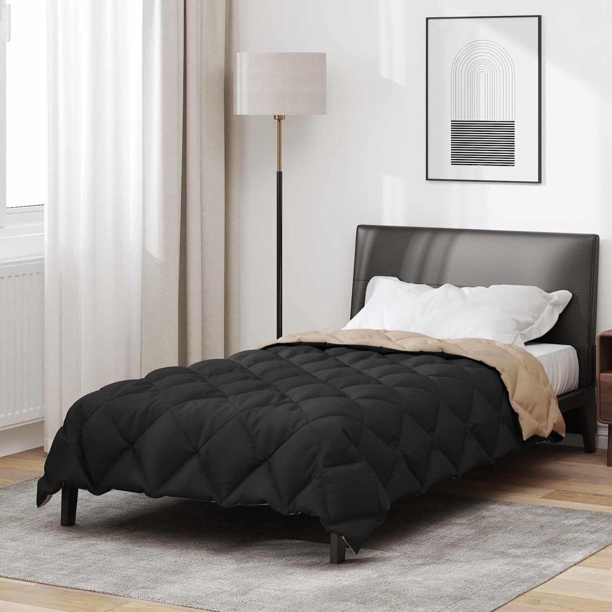 Winter Dekbed Donsdeken Quilt Zwart Taupe - 220 x 140 cm