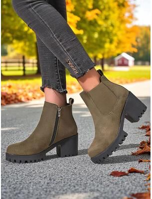 LightInthebox Women's Faux Suede Chelsea Boots – Block Heel Lug Sole Ankle Boots for Autumn Farm Trips, Country Roads and Pumpkin Picking