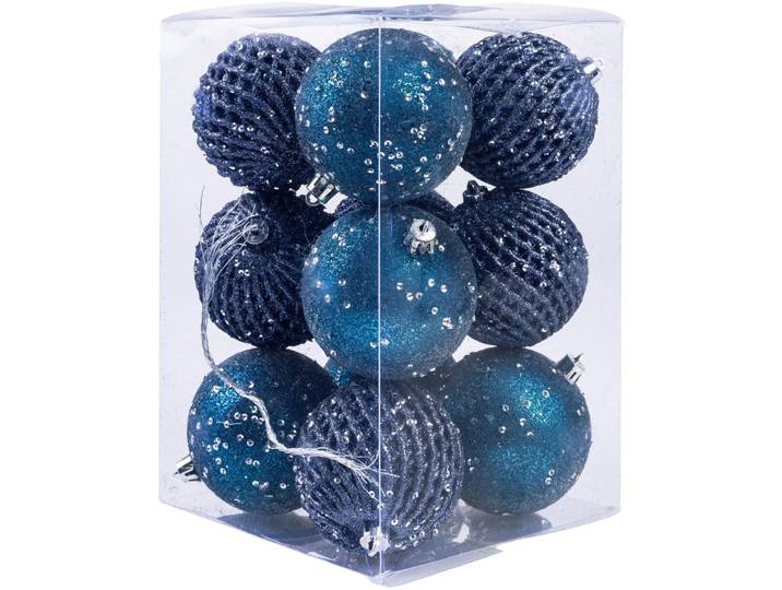 Weihnachtskugeln COCON blau 12 Stk. 8cm - Weihnachtskugeln 12er-Set