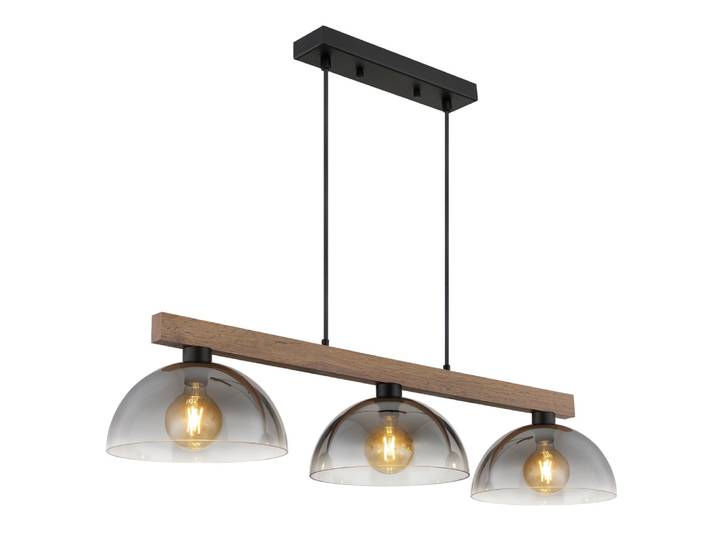 Landelijke hanglamp Romy 3-lichts zwart met hout Globo - 30660346