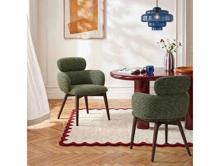 HABITAT - Lot de 2 chaises en tissu et bois massif finition noyer avec accoudoirs - Vert kaki - Flore