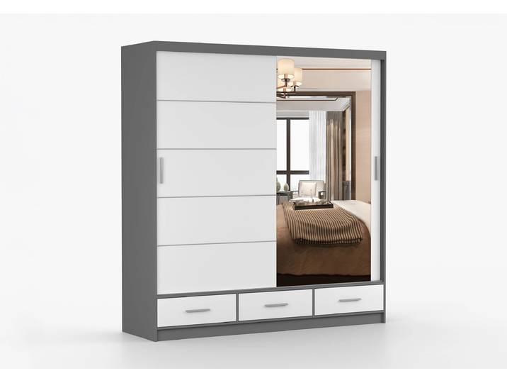 Schwebetürenschrank FLORENCE 203 cm Grau Weiß + Spiegel