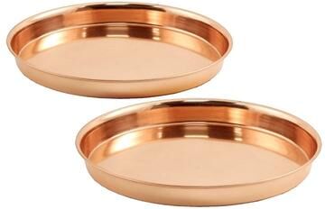 Achla Designs Set of 2 Decorative Round Stainless Steel Trays, 8.5 Inch Diameter, Copper Plated Finish