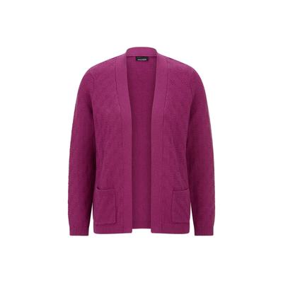 Strickjacke GOLDNER "Baumwoll-Cardigan ohne Verschluss", Damen, Gr. 48, lila (beere), Obermaterial: 100% Baumwolle CO., figurumspielend, Rippbündchen, Strickjacken Strickjacke, aufgesetzte Taschen
