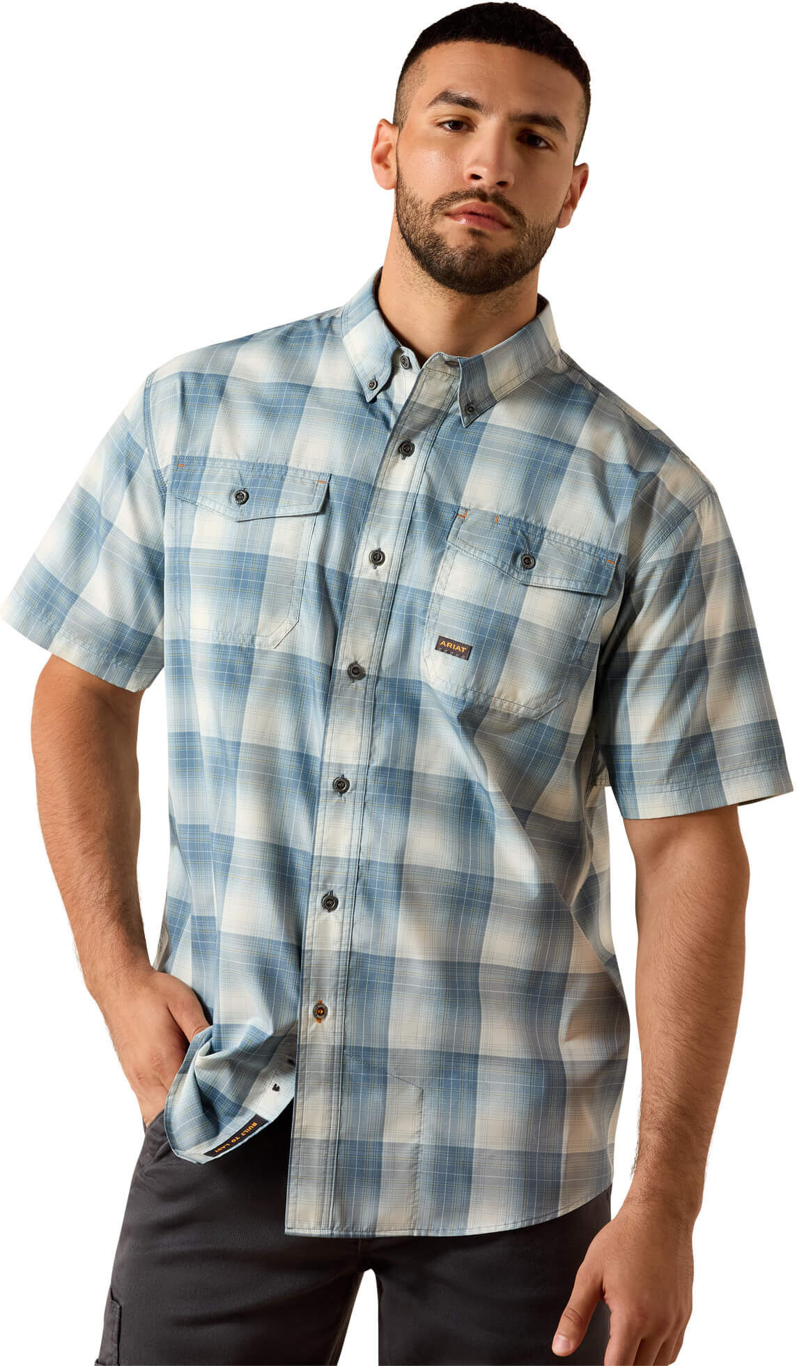 Men's Rebar Made Tough VentTEK DuraStretch Work Shirt in Baleen Blue, Size: XL by Ariat