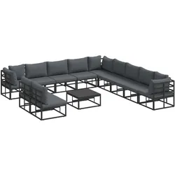 vidaXL Gartensofa-set mit Kissen 12 pcs Schwarz Aluminium