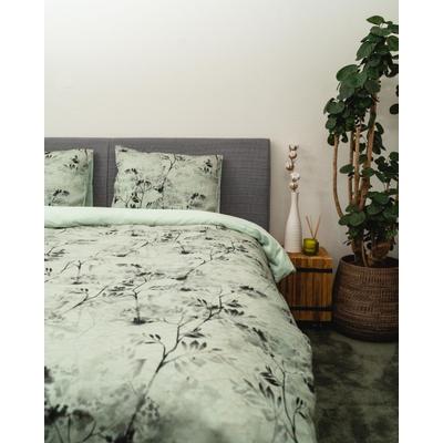 Bettwäsche KAYORI "Shima", grün, B/L: 155cm x 220cm, 1 Stk., 1 Stk., Mako-Satin, B/L: 80cm x 80cm, 2 Stk., Mako-Satin, Obermaterial: 100% Baumwolle, Bettwäsche, Bettwäsche, Hergestellt aus GOTS-zertifizierter Bio-Baumwolle