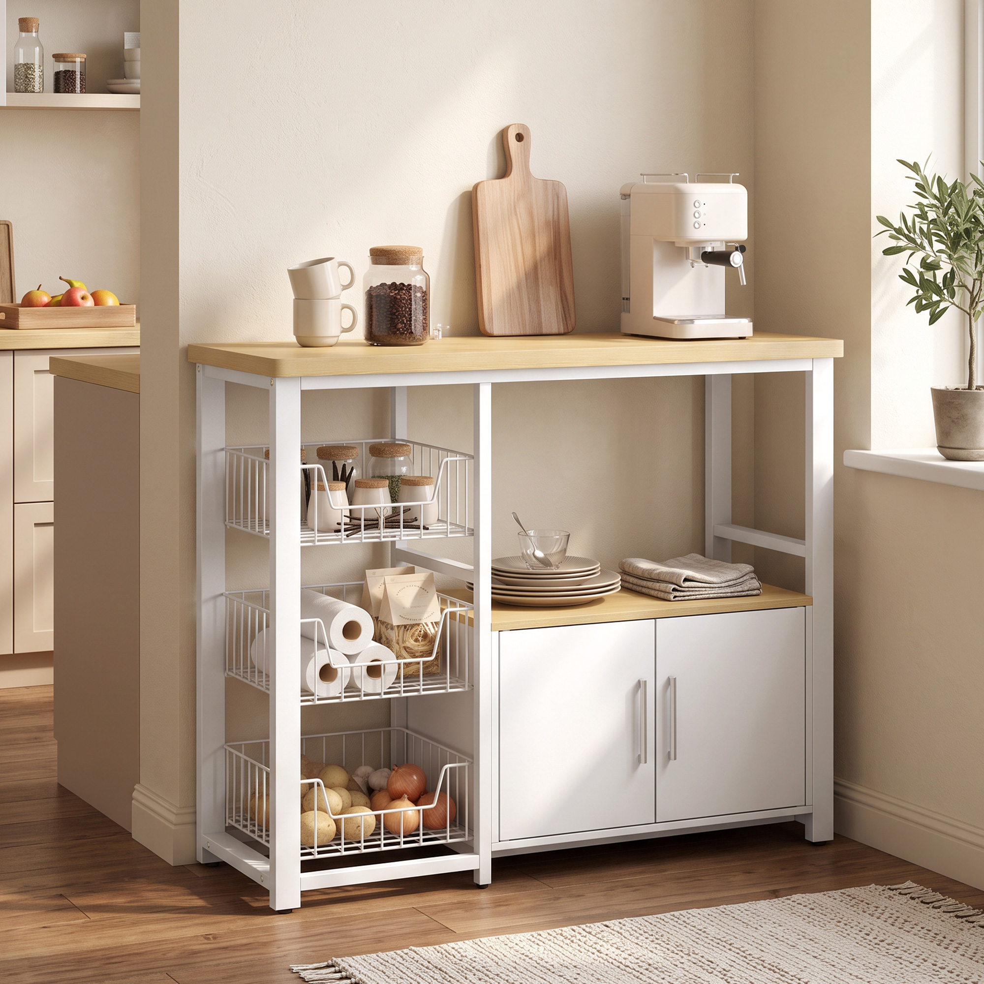Homcom Scaffale da Cucina con Cestelli Estraibili, Armadietto e Supporto Microonde, 100x35x80 cm, Bianco   Aosom Italy