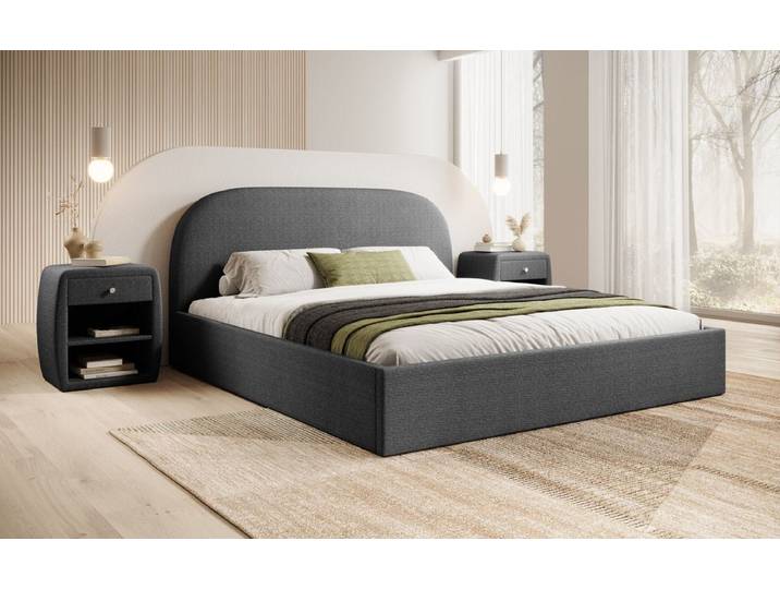 Designer Polsterbett Lorelei in Bouclé mit Stauraum - Grau - 180x200 - Luxusbetten24