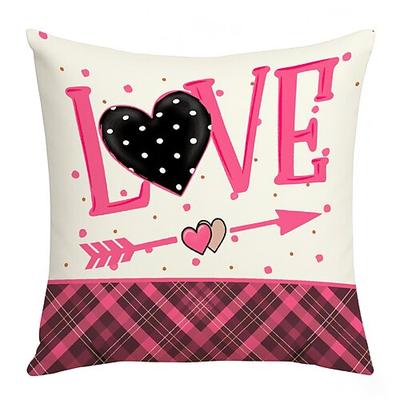 Valentinstag-Kissenbezug mit schwarz-rosa kariertem Herzmuster, niedlicher Digitaldruck für festliche Stimmung, dekoratives Kissen für Schlafzimmer, Wohnzimmer und Wohnaccessoires
