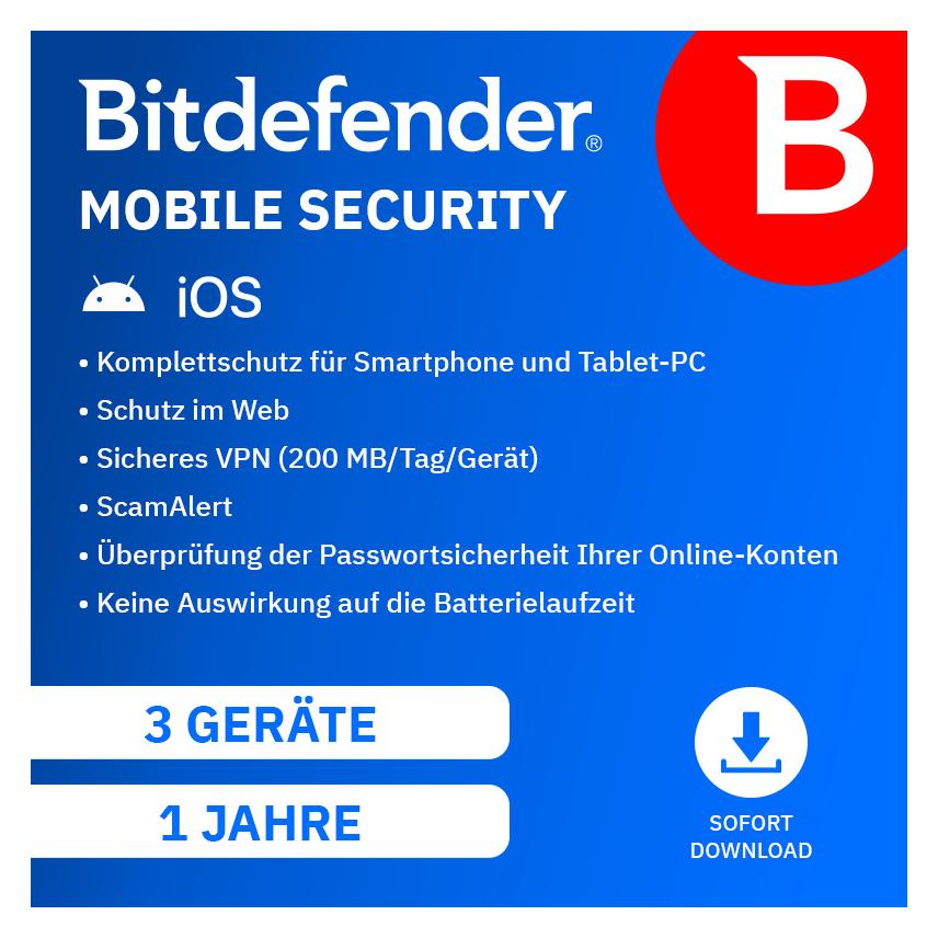 Bitdefender Mobile Security Download Code (1 User, 3 Geräte/User, 12 Monate) (CP_BMS_IOS_3_12_EU)