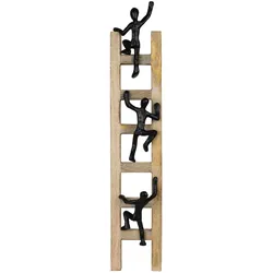Moritz Dekofigur Ambition Schwarz 57,5 cm aus Mangoholz und Aluminium moderne Wanddeko mit drei kletternden Figuren auf Leiter Symbol für Ehrgeiz und Erfolg