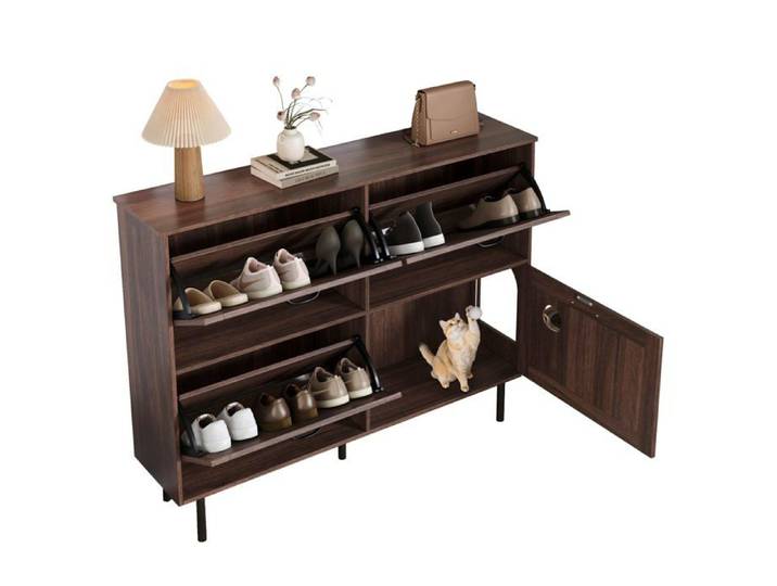 Logidon meuble à chaussures étroit 120x28x92 cm brun noyer 4 portes